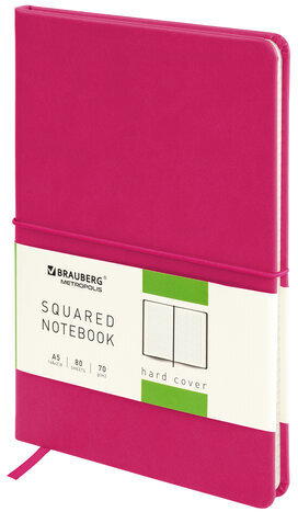 Блокнот А5 (148x218 мм), BRAUBERG "Metropolis X", под кожу, 80 л., резинка, клетка, малиновый, 111034