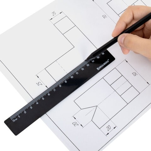 Линейка пластиковая 16 см, BRAUBERG, черная, 210828