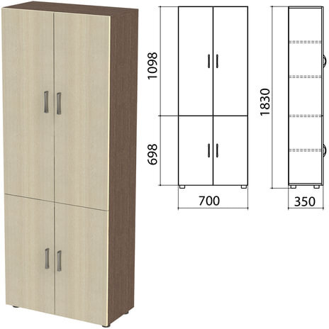 Шкаф закрытый "Канц", 700х350х1830 мм, цвет венге/дуб молочный (КОМПЛЕКТ)