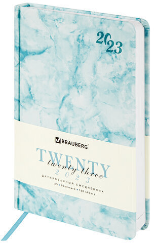 Ежедневник датированный 2023 А5 138x213 мм BRAUBERG "Marble", под кожу, синий, 114021