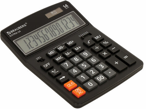 Калькулятор настольный BRAUBERG EXTRA-14-BK (206x155 мм), 14 разрядов, двойное питание, ЧЕРНЫЙ, 250474