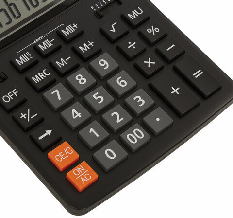 Калькулятор настольный BRAUBERG EXTRA-14-BK (206x155 мм), 14 разрядов, двойное питание, ЧЕРНЫЙ, 250474