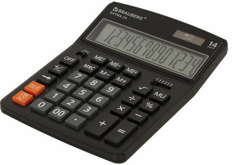 Калькулятор настольный BRAUBERG EXTRA-14-BK (206x155 мм), 14 разрядов, двойное питание, ЧЕРНЫЙ, 250474