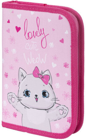 Пенал ПИФАГОР, 1 отделение, ткань, 19x13 см, &quot;Cute Meow&quot;, 270358