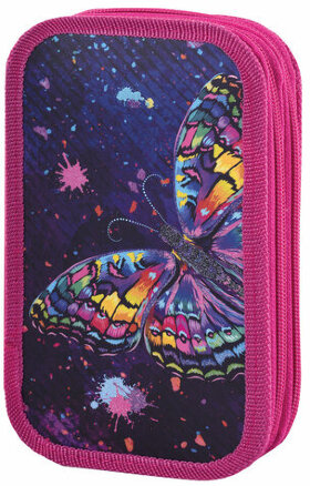 Пенал ЮНЛАНДИЯ, 2 отделения, ламинированный картон, блестки, 19х11 см, &quot;Colorful butterfly&quot;, 270886
