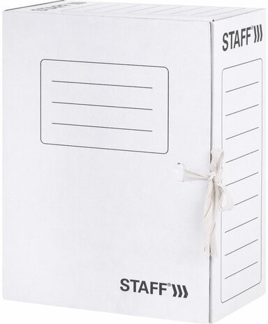 Папка архивная с завязками А4 (325х250 мм), 150 мм, до 1400 листов, микрогофрокартон, БЕЛАЯ, STAFF, 128875