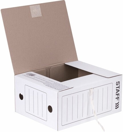 Папка архивная с завязками А4 (325х250 мм), 150 мм, до 1400 листов, микрогофрокартон, БЕЛАЯ, STAFF, 128875