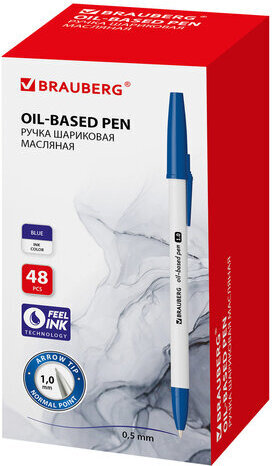 Ручка шариковая масляная BRAUBERG Stick Medium, СИНЯЯ, узел 1 мм, линия письма 0,5 мм, 143419