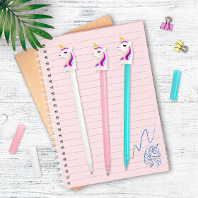 Ручка с топпером шариковая ЮНЛАНДИЯ &quot;Единорожка&quot;, корпус ассорти, СИНЯЯ, пишущий узел 0,7 мм, 143806