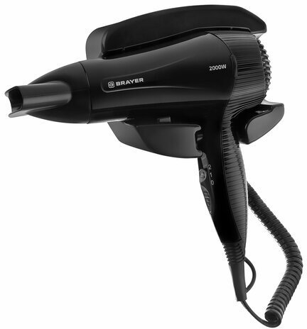 Фен для волос настенный BRAYER BR3021BK, 2000 Вт, пластик, 2 скорости, 2 температурных режима, черный