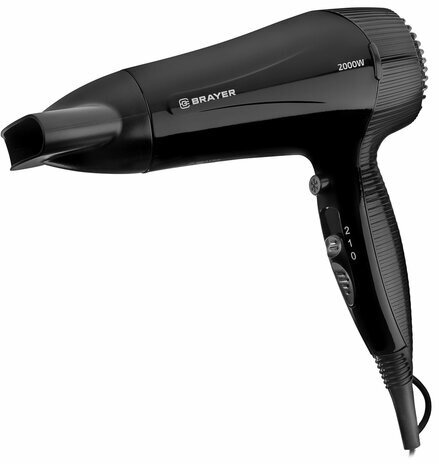 Фен для волос настенный BRAYER BR3021BK, 2000 Вт, пластик, 2 скорости, 2 температурных режима, черный