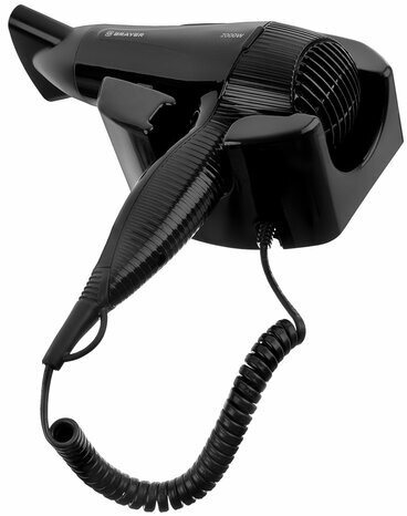 Фен для волос настенный BRAYER BR3021BK, 2000 Вт, пластик, 2 скорости, 2 температурных режима, черный
