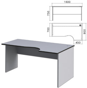 Стол письменный эргономичный &quot;Монолит&quot;, 1600х900х750 мм, правый, цвет серый, СМ6.11