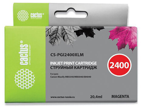 Картридж струйный CACTUS (CS-PGI2400XLM) для CANON iB4040/MB5040/MB5340, пурпурный