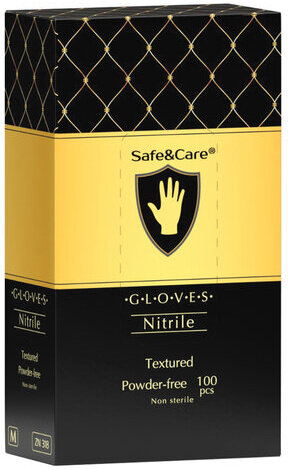 Перчатки нитриловые одноразовые 50 пар (100 шт.), размер M (средний), черные, SAFE&CARE, ZN318