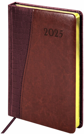 Ежедневник датированный 2025, А5, 138x213 мм, BRAUBERG "Cayman", под кожу, бордовый/коричневый, 115769