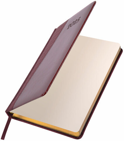 Ежедневник датированный 2025, А5, 138x213 мм, BRAUBERG "Cayman", под кожу, бордовый/коричневый, 115769