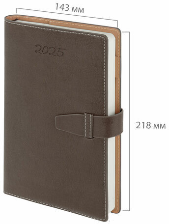 Ежедневник датированный 2025, А5, 143x218 мм, BRAUBERG "Journal", под кожу, застежка, органайзер, серый, 115881