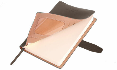 Ежедневник датированный 2025, А5, 143x218 мм, BRAUBERG "Journal", под кожу, застежка, органайзер, серый, 115881