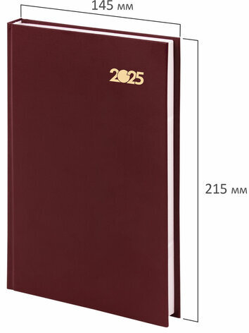 Ежедневник датированный 2025 145х215 мм, А5, STAFF, обложка бумвинил, бордовый, 116014