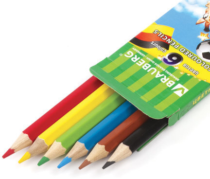 Карандаши цветные BRAUBERG "Football match", 6 цветов, заточенные, картонная упаковка, 180521