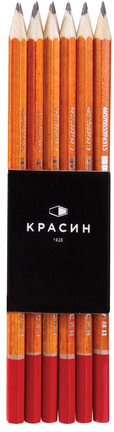 Карандаш чернографитный КРАСИН, 1 шт., "РедТоп", 2В, корпус тонированный, заточенный, 01GW2B4201H