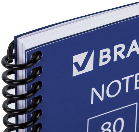 Тетрадь А5, 80 листов, BRAUBERG "Metropolis", спираль пластиковая, клетка, обложка пластик, СИНИЙ, 403397