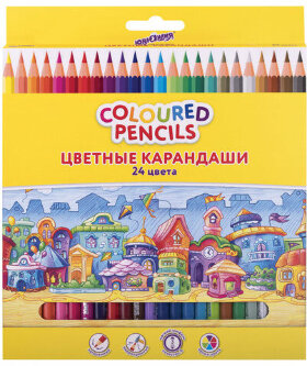 Карандаши цветные ЮНЛАНДИЯ &quot;ДОМИКИ&quot;, 24 цвета, классические, грифель мягкий 3 мм, 181838