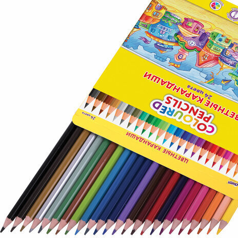 Карандаши цветные ЮНЛАНДИЯ "ДОМИКИ", 24 цвета, классические, грифель мягкий 3 мм, 181838