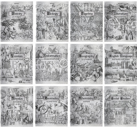 Тетради предметные, КОМПЛЕКТ 12 ПРЕДМЕТОВ, "SILVER", 48 листов, с серебряной обложкой, BRAUBERG, 404034