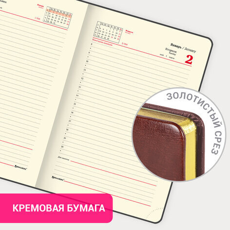Ежедневник датированный 2024 А5 138x213 мм BRAUBERG "Cayman", под кожу, черный/коричневый, 114833