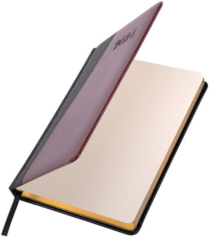 Ежедневник датированный 2024 А5 138x213 мм BRAUBERG "Cayman", под кожу, черный/коричневый, 114833