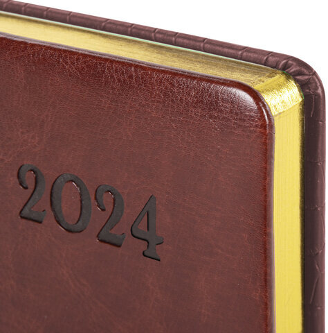 Ежедневник датированный 2024 А5 138x213 мм BRAUBERG "Cayman", под кожу, черный/коричневый, 114833