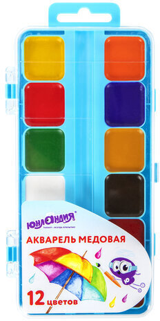 Краски акварельные ЮНЛАНДИЯ &quot;ЮНЛАНДИК-ХУДОЖНИК&quot;, медовые, 12 цветов, КЛАССИЧЕСКИЕ, пластик, 192287