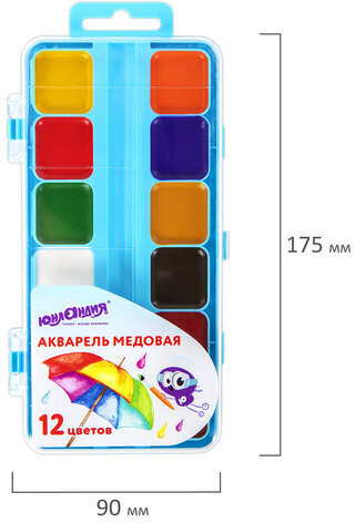 Краски акварельные ЮНЛАНДИЯ "ЮНЛАНДИК-ХУДОЖНИК", медовые, 12 цветов, КЛАССИЧЕСКИЕ, пластик, 192287