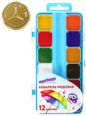 Краски акварельные ЮНЛАНДИЯ "ЮНЛАНДИК-ХУДОЖНИК", медовые, 12 цветов, КЛАССИЧЕСКИЕ, пластик, 192287