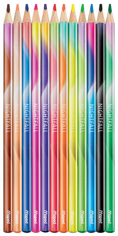 Карандаши цветные MAPED "Nightfall", набор 12 цветов, трехгранные, корпус градиент металлик, 831700