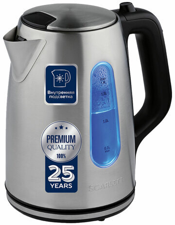 Чайник SCARLETT SC-EK21S101, 1,8 л, 2200 Вт, закрытый нагревательный элемент, сталь