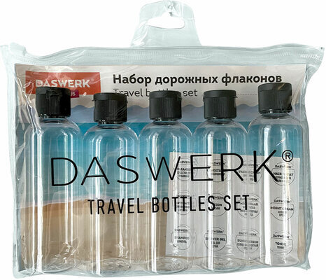 Дорожный набор флаконов в косметичке с наклейками, 5х100 мл, цвет черный, DASWERK, 609304