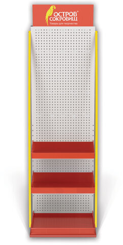 Стойка для размещения товара напольная ОСТРОВ СОКРОВИЩ, 2050x600x500 мм, 25 крючков, 3 полки, металл, 504877