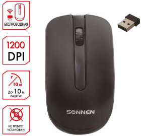 Мышь беспроводная SONNEN M-3032, USB, 1200 dpi, 2 кнопки + 1 колесо-кнопка, оптическая, черная, 512640