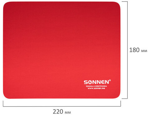 Коврик для мыши SONNEN "RED", резина + ткань, 220х180х3 мм, 513306