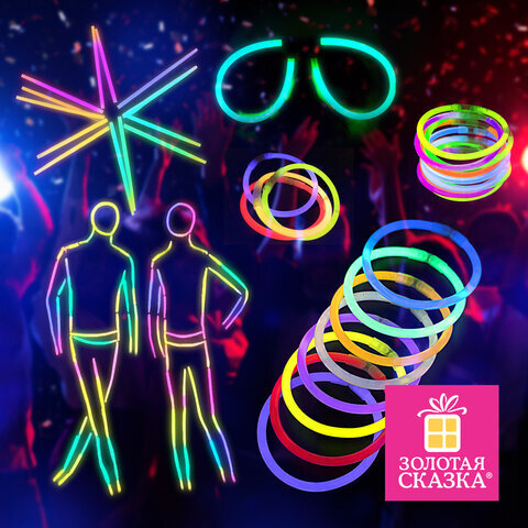 Светящиеся (неоновые) палочки-браслеты "100 шт. + 5 в ПОДАРОК!" в тубе, ЗОЛОТАЯ СКАЗКА, 662596