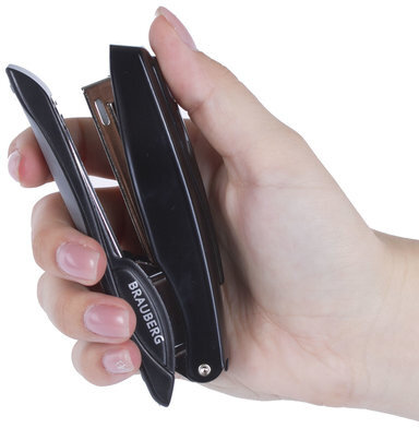 Степлер №10 металлический BRAUBERG "ST-200M", до 16 листов, с резиновой накладкой и антистеплером, черный, 224344