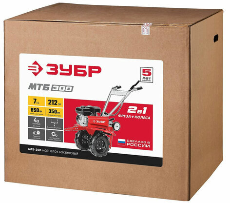 Бензиновый мотоблок ЗУБР МТБ-300, 5150 Вт, 4-тактный, 7 л.с., объем двигателя 212 см3, МТБ-300
