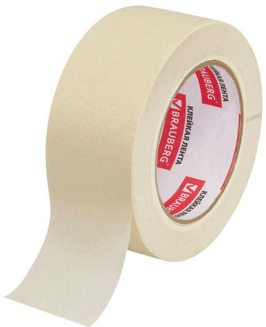 Клейкая лента малярная крепированная 48 мм х 50 м (реальная длина!), профессиональная, BRAUBERG, 226426