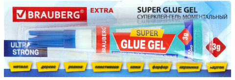 Клей-Гель моментальный (1шт) ультрапрочный суперклей BRAUBERG EXTRA 3г, отрывная карта, 603103, HR-12