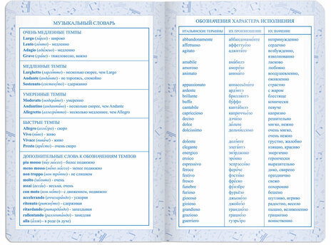 Дневник для музыкальной школы 140х210 мм, 48 л., обложка кожзам гибкая, BRAUBERG, справочный материал, синий, 105498