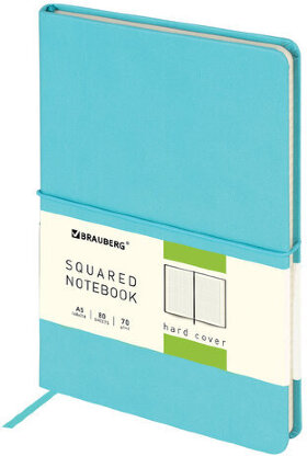 Блокнот А5 (148x218 мм), BRAUBERG &quot;Metropolis X&quot;, под кожу, 80 л., резинка, клетка, бирюзовый, 111035