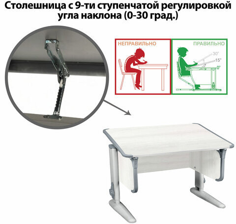 Стол-парта регулируемый "ДЭМИ" СУТ.43, 1000х550х530-815 мм, серый каркас, пластик серый, рамух белый (КОМПЛЕКТ)